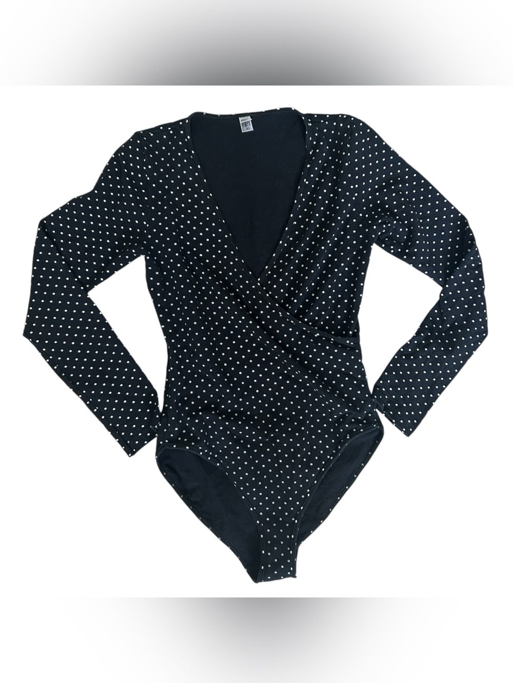American Apparel Polka Dot Wrap Bodysuit Black White Size Large
